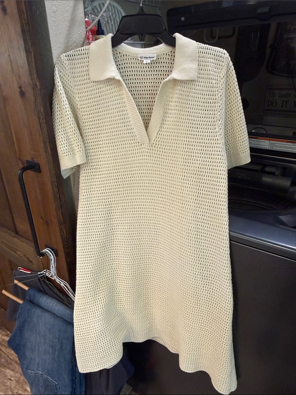 The Drop Cream Knit Mini Dress with Polo Collar